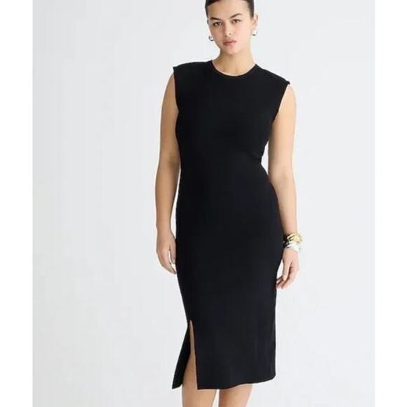 J.Crew Sleeveless Sweater Dress in Stretch Viscose Blend Black Size Medium NEW - Picture 1 of 7
